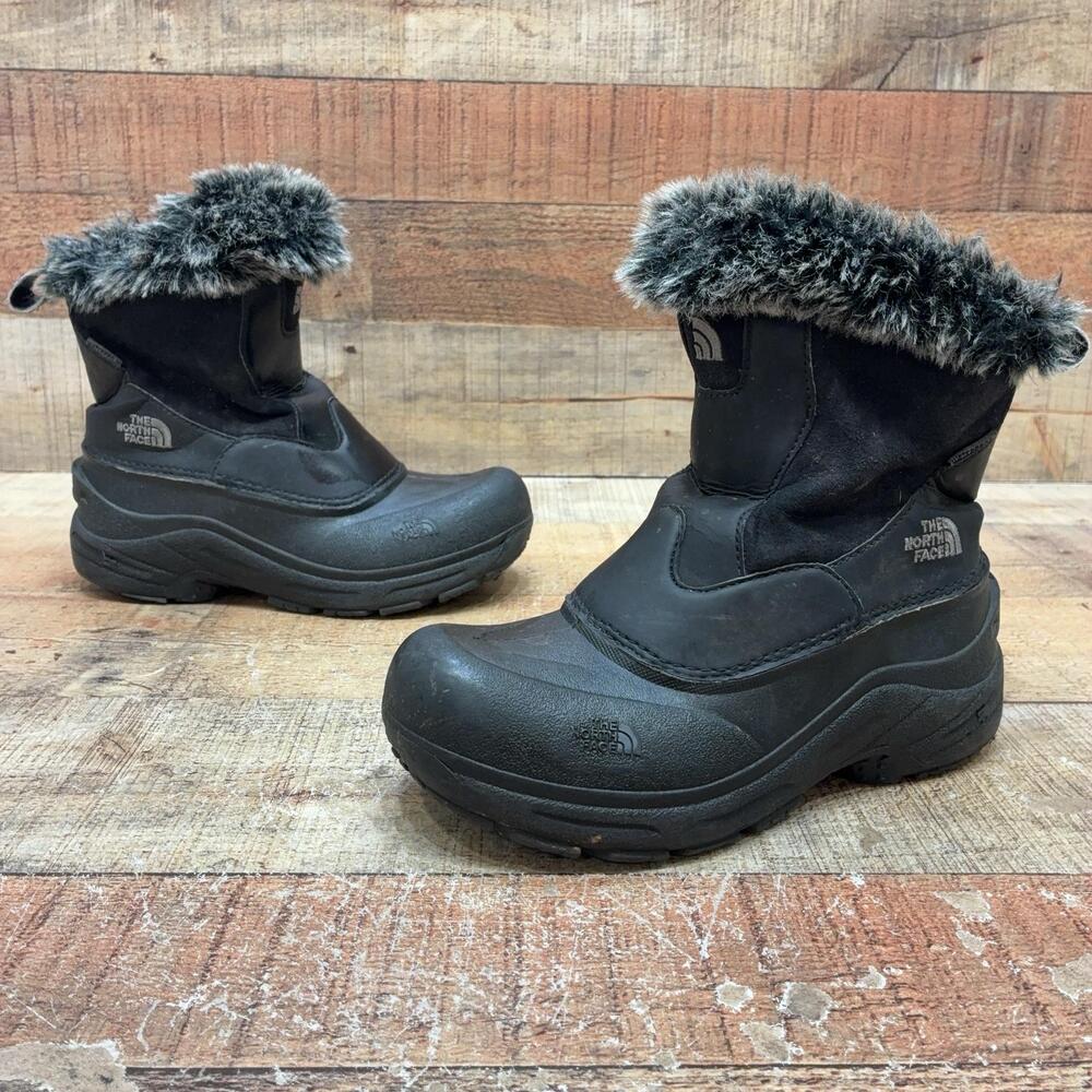 The North Face Snow Boots Girls Size 4 36 Black Waterproof Faux Fur Heatseeker